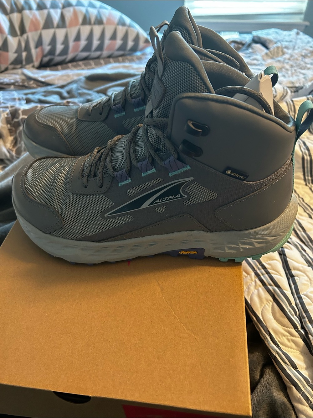Altra Women’s Gray High-Top Trail Boots with Teal Accent